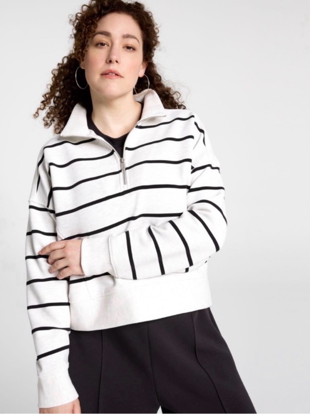 CALIA Soft Scuba Ottoman Mock Neck 1/4 Zip Size Small Heather Grey Stripe